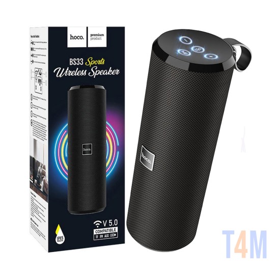 Coluna Sem Fio Esportivo Hoco BS33 Voice FM/TF/AUX/USB 3600mAh BT V5.0 Preto